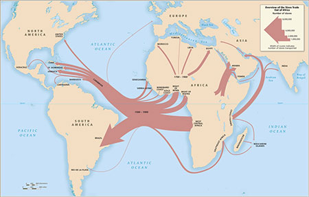 Map overview of the slave trade out of Africa
